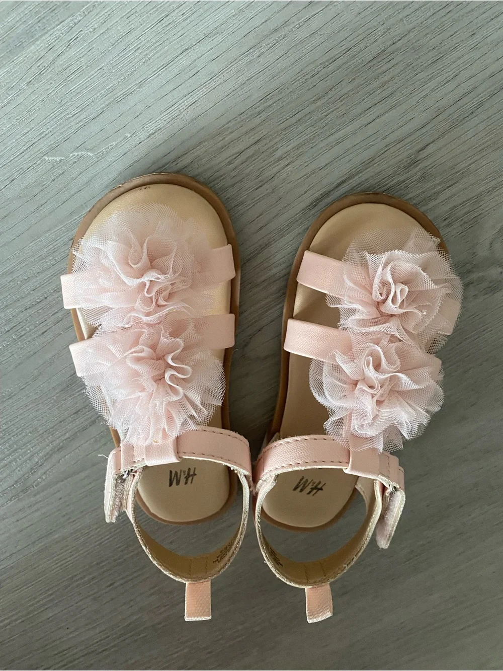 H&M Light Pink Tulle Flower Strap Sandals for Kids
